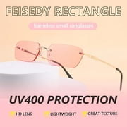 FEISEDY Retro Small Narrow Rimless Sunglasses Clear Eyewear Vintage Rectangle Sunglasses for Women Men B2643