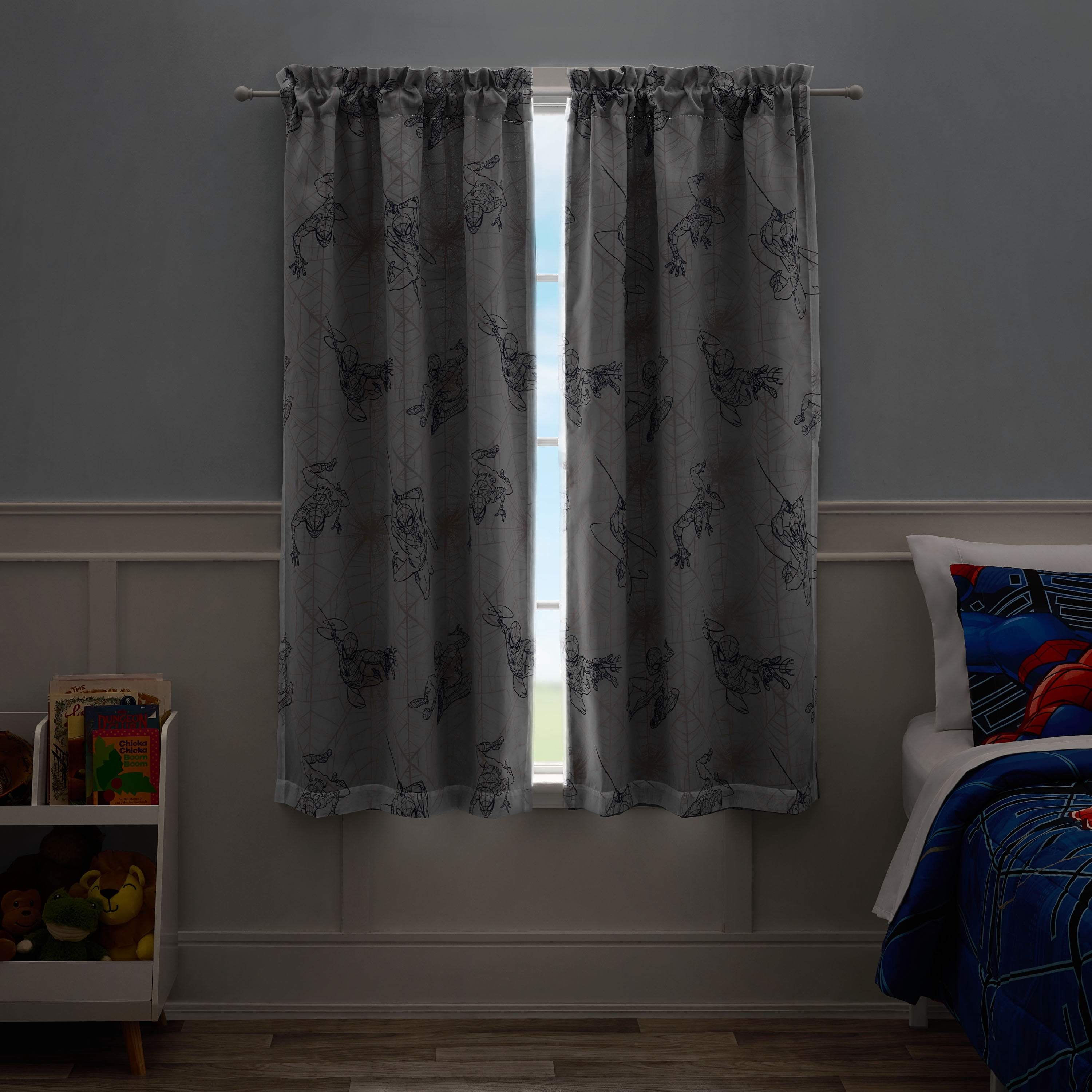 Spider-Man Storytelling Sheer and Blackout Kids Drape, 38" x 63", Grey, Marvel