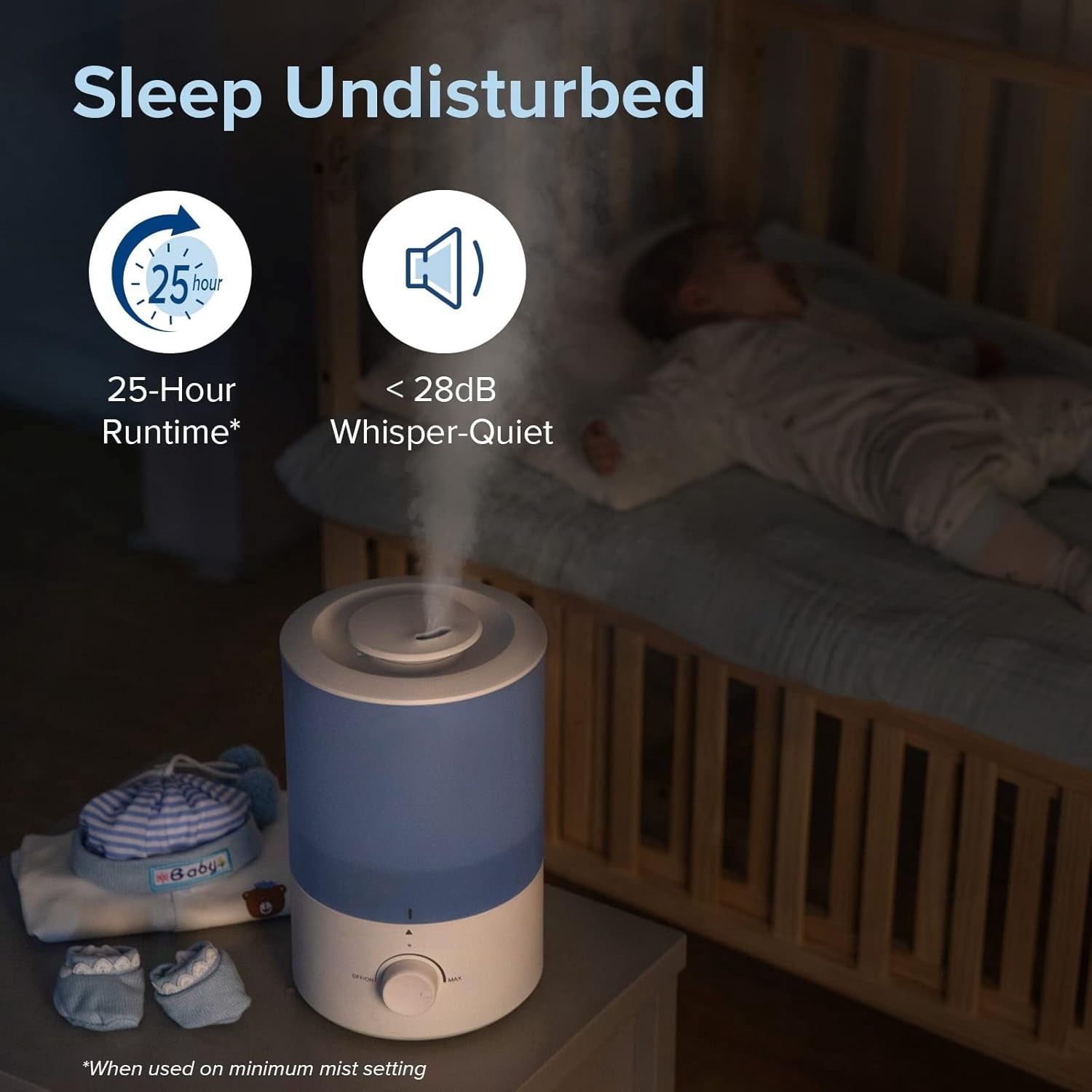 150 Humidifiers for Bedroom Large Room, 3L Cool Mist Top Fill Essential Oil Diffuser for Baby Nursery and Plants, 360° Nozzle, Quiet Rapid Ultrasonic Humidification for Home, Blue
