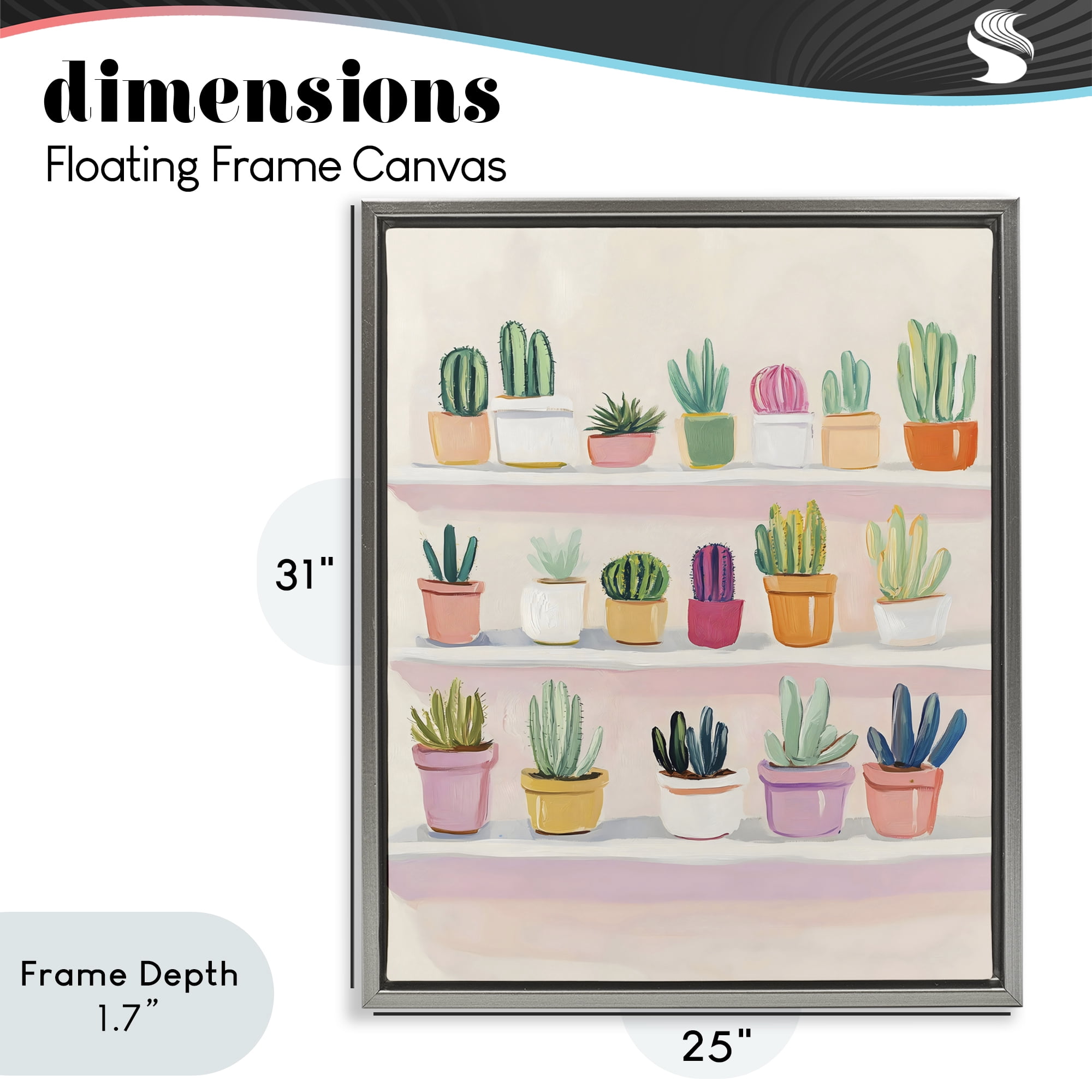 Stupell Industries Cactus Shelf Arrangement Gray Framed Floater Canvas Wall Art, design by The Prints Vibe
