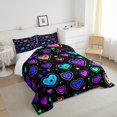 thumbnail image 4 of Neon Hearts Comforter Set Queen Rainbow Love Heart Bedding Set , Psychedelic Galaxy Bedding Comforter Sets Gradient Glowing Stars Duvet, Black Girly Quilted Comforter Lightweight, 4 of 5