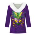 thumbnail image 4 of xixinqiwan Women Mardi Gras Clothing,Mardi Gras Long Sleeve V-Neck T-Shirt New Orleans Carnival Party Clothing, 4 of 6