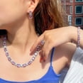 thumbnail image 6 of CZ Square Flower Pink Necklace Ring 4pc Bridal Banquet Silver Plated Jewelry Set, 6 of 9