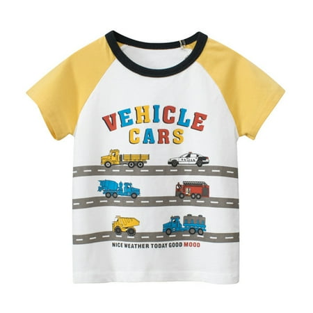 

Dyfzdhu Summer Toddler Boys Girls Short Sleeve Cartoon Vehicle Prints Casual Tops for Kids Clothes
