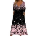 thumbnail image 1 of Babysbule Liquidation Robe d'Été Femme Mode Femmes Été Imprimé Décontracté Col en V Bouton Manches Courtes Vacances Poches Robe, 1 of 4