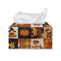 FUIALDOLG Tissue Box Holder - Rectangle PU Leather Tissues Cube Box Cover Waterproof -Thanksgiving Dwarf Decorative Car Facial Tissue Holder on Table and Barthroom