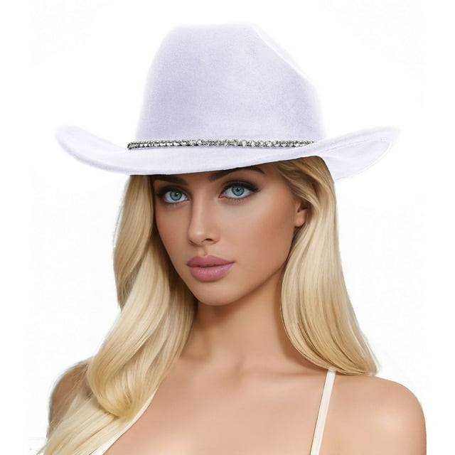 Sun Hat for Women Western Style Glitter Rhinestone Cowboy Hat Fashion Accessory Sun Protective Headwear