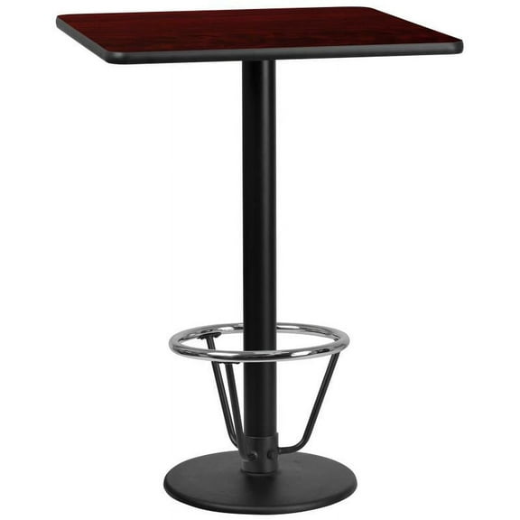 30" Square Mahogany Laminate Table Top With Bar Height Round Base and Foot Ring - Bar Height Restaurant Table