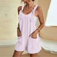 thumbnail image 2 of Summer Savings Clearance 2025! Akafmk Women Summer Jumpsuits Shorts Casual Stripe Print Overalls Adjustable Loose Rompers with Pockets Pink 2XL, 2 of 5