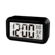 Nkmbld Alarm Clock Upgraded Digital 4.3in LED Display with Temperature Larger Lound Light Control Portable Snooze Calendar Brightness with Battery Powered Alarm Clock