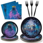 GaofanWai 96PCS Princess Birthday Party Tablewares for Girls, Purple Fairytale Theme Tablewares Included Paper Plate Plastic Fork , Magical Party Supplies Baby Shower Dinnerware, 24 Guest