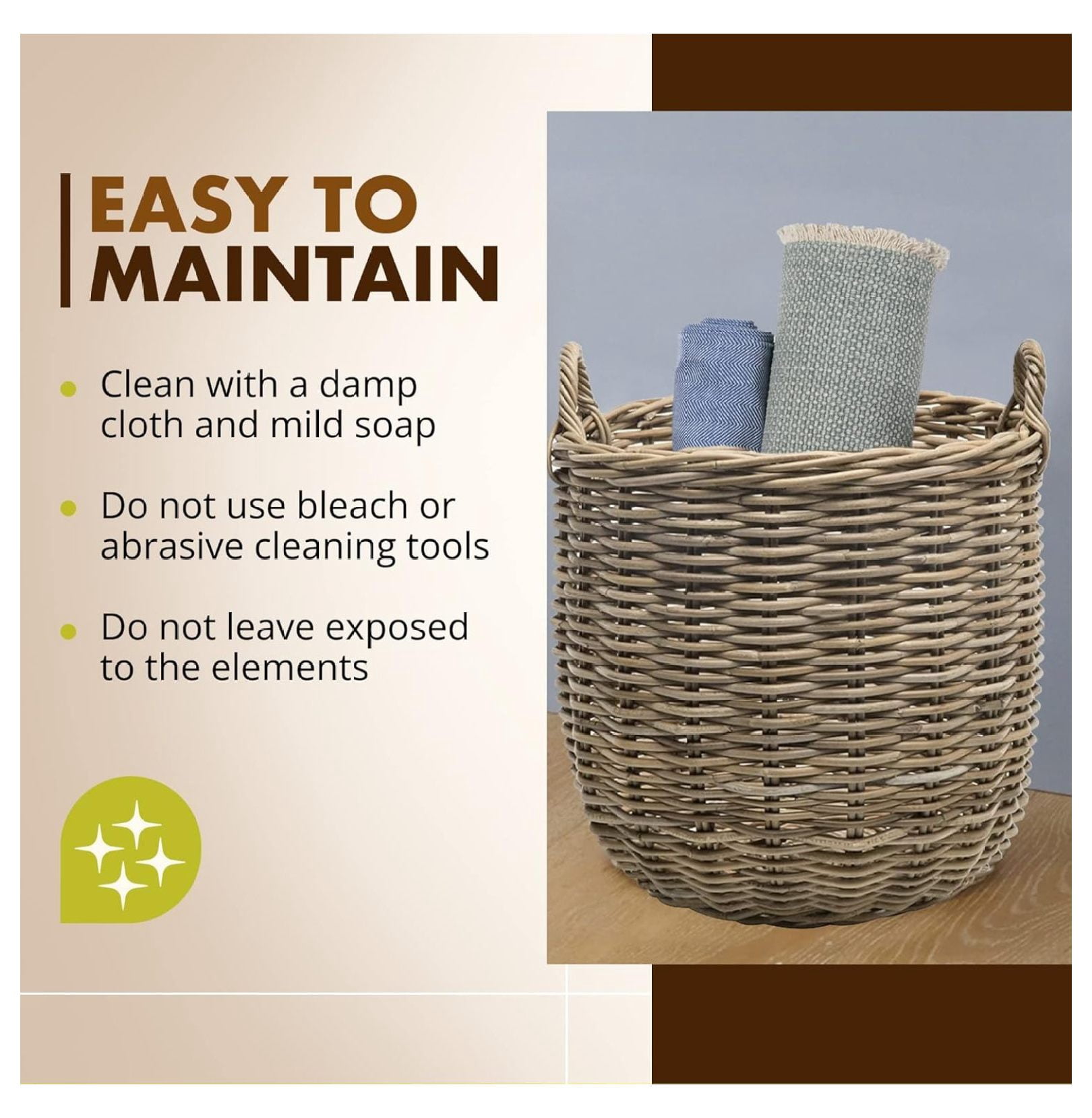 Rattan Kobo Round Storage Basket, Handwoven Rattan Basket with Handles, Organization & Home Decor for Storage, Gray-Brown