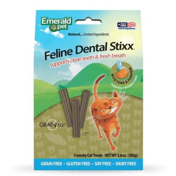 Premios Dental Stixx para Gato Adulto Sabor Atún y Calabaza Emerald Pet 102 GR
