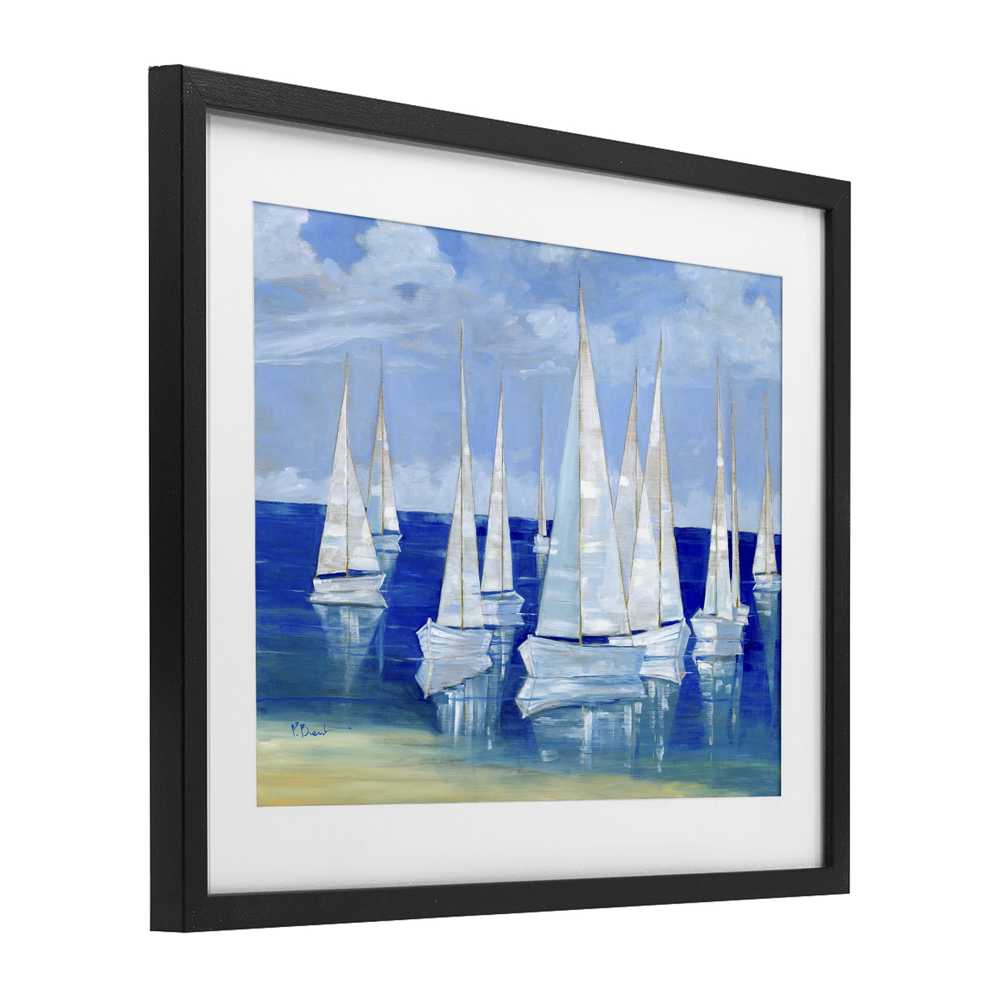 Stupell Industries Blanco Beach Sailboats Black Framed Print Under Glass, design by Paul Brent