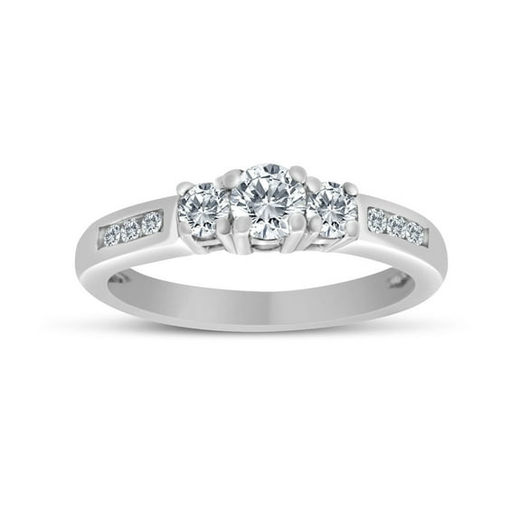 1/2ctw Diamond Three Stone Ring With Side Stones in 10k White Gold