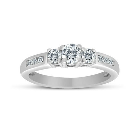 - 1/2ctw Diamond Three Stone Ring With Side Stones in 10k White Gold