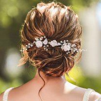 Wedding Flower Hair Comb Pearl Bridal Hair Accessories Crystal Wedding Hair Piece for Women and Girls (Silver)