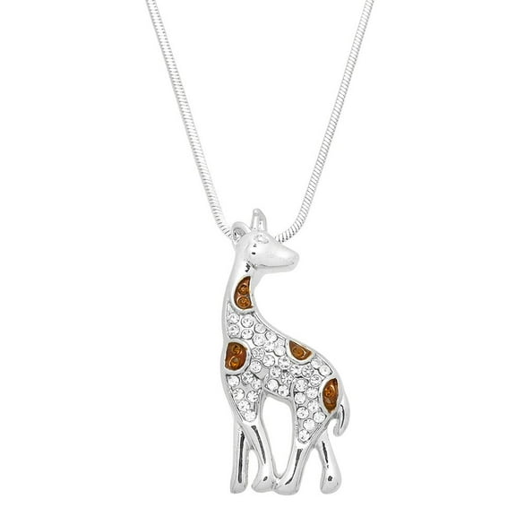 Giraffe Pendant Necklace Rhinestone Crystal Rhodium Plated 17 Inch Snake Chain J0674
