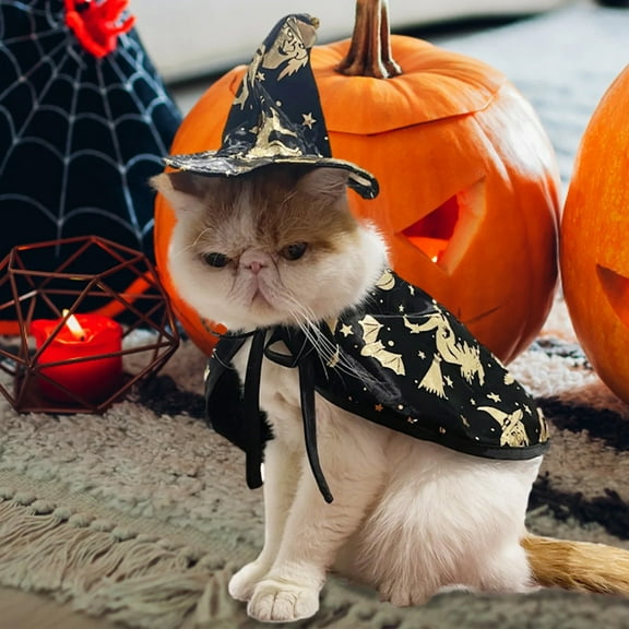 BGZLEU Halloween Pet Costume Cloak Witch Hat Pet Accessories Halloween Adjustable Pet Costumes Clothes Set For Cats Dogs Puppy Halloween Carnival Party Supplies