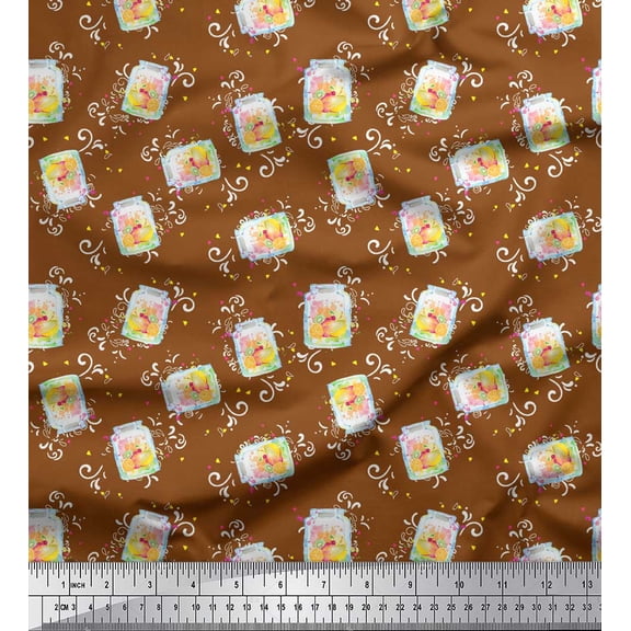 Soimoi Brown Georgette Viscose Fabric Swirl & Fruit Jar Kitchen Print Sewing Fabric Yard 42 Inch Wide
