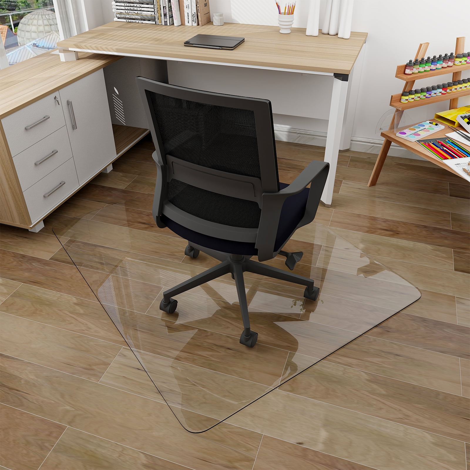 BEAUTYPEAK 46" x 55" Tempered Glass Office Chair Mat for Carpet or Hard Floor Protection