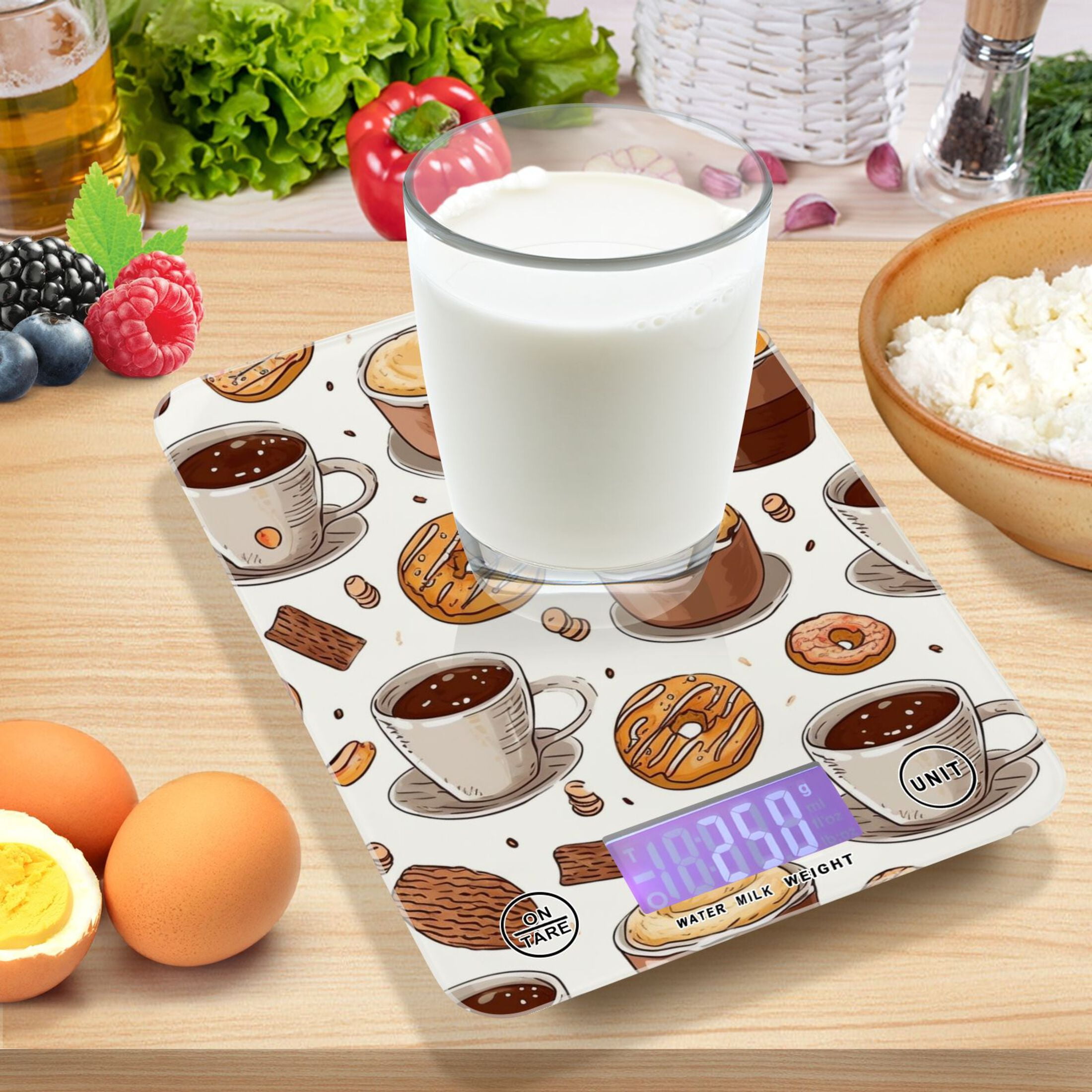 Donuts Coffee Biscuits Food Scale Digital Kitchen Scale Waterproof Tempered Glass Tare Function 11 lb for Baking Cooking Meal Prep