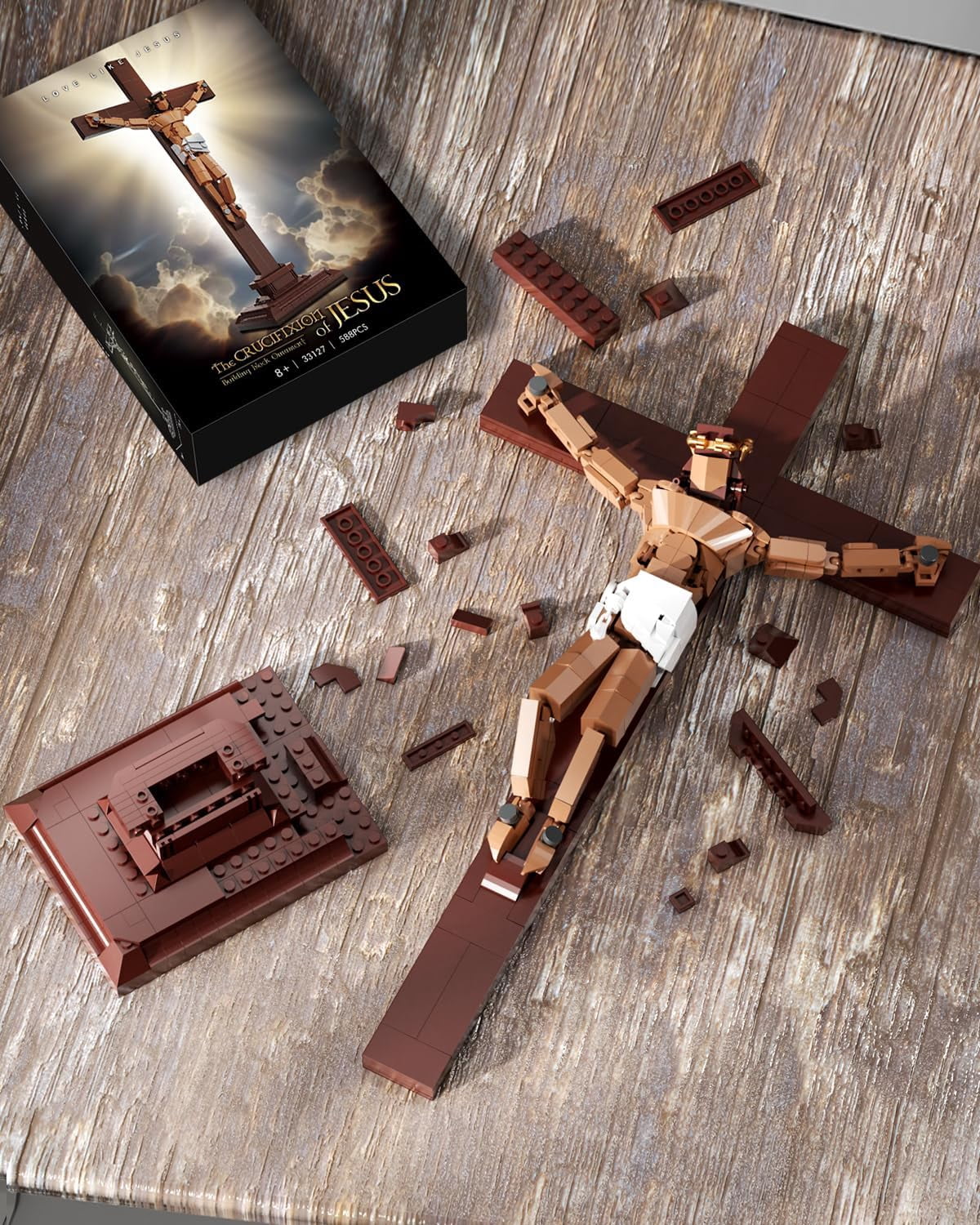 Jesus Crucifixion Building Blocks Set, Compatible Religious Christian Toy Gift for Adults, Bible Story Model for Home Church Office Decor, 588 PCS