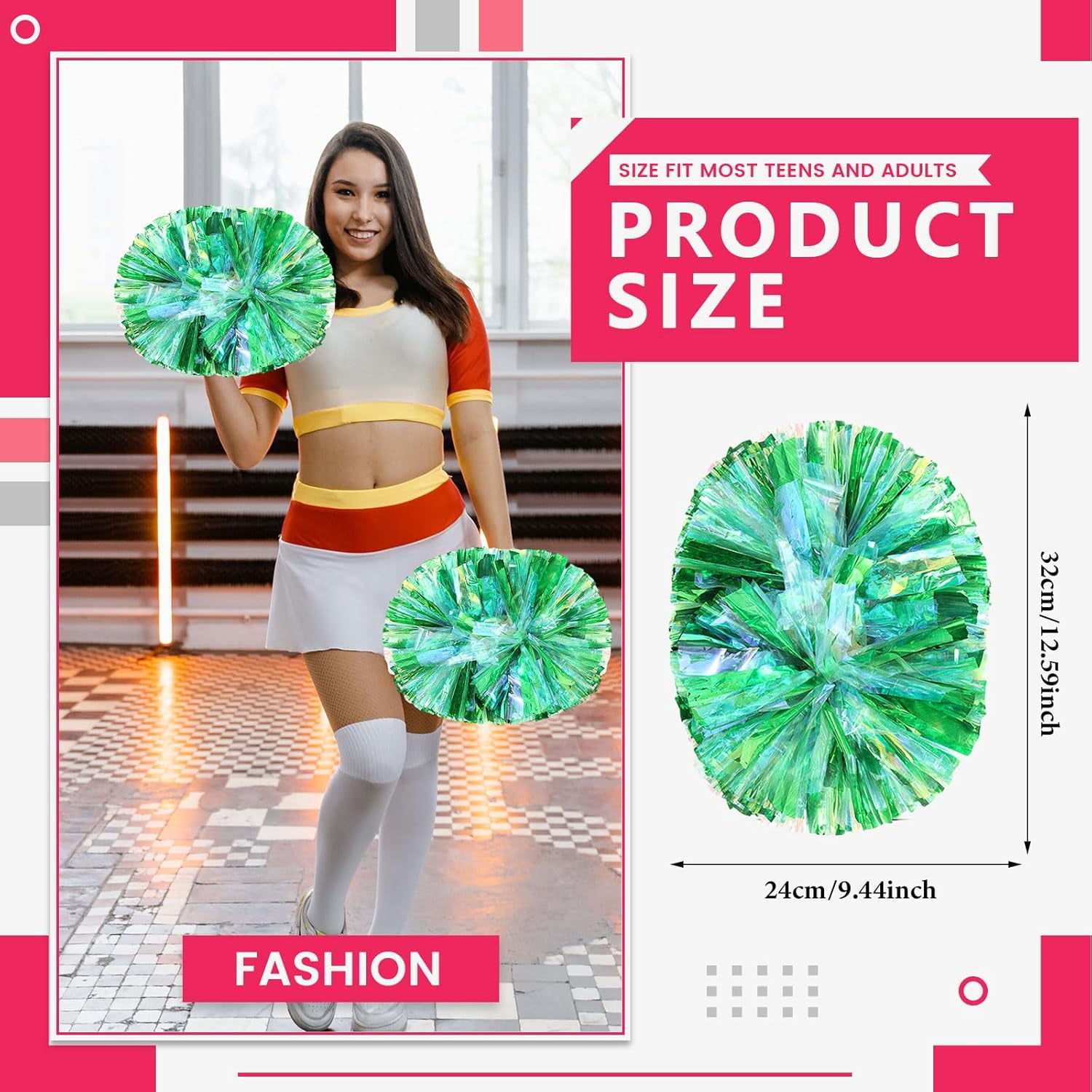 8 PCS Metallic Cheerleading Pom Pom for Team Spirit Sports Dance Cheering Kids Adults