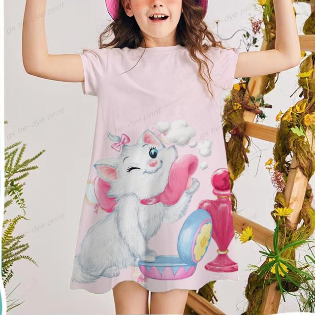 2022 verano niños vestido de manga corta para niña Disney Mary cat estampado niña Top 2-12Y bebé niña camisetas niño niña ropa 6T zhangyuxiang CONDUJO