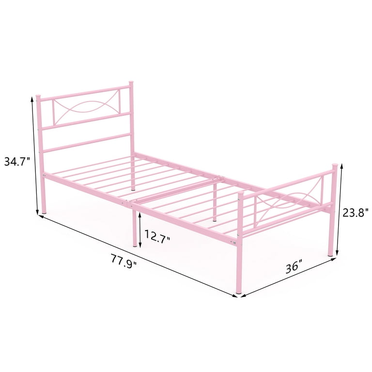 Yoneston Twin Metal Platform Bed Frame for Girls Single Bed Frame Mattress Foundation with Headboard & Footboard for Kids, Teens, Pink Yoneston Twin Metal Platform Bed Frame for Girls Single Bed Frame Mattress Foundation with Headboard & Footboard for Kids, Teens, Pink