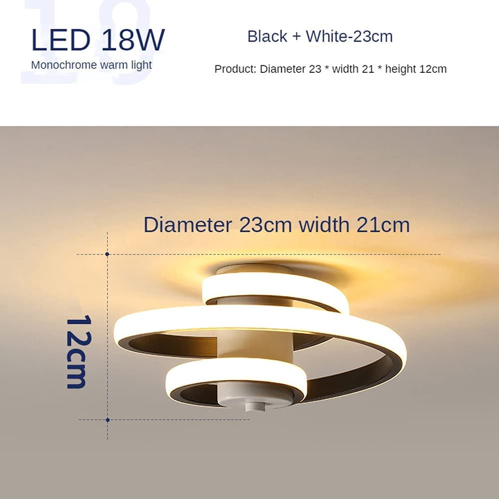 Modern Spiral 3-Color Dimmable Ceiling Light 18W Lighting Fixtures for Hallway Aisle, Aluminum Black