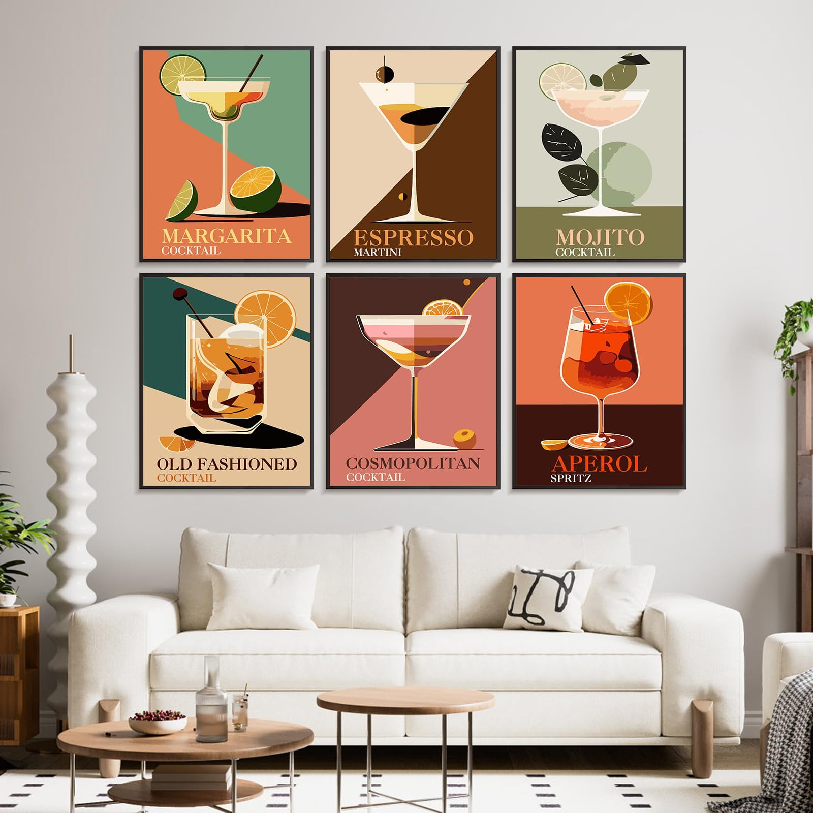 6 Pack Paint by Numbers Kit for Adults Beginners - 8x10 Inch Cocktail Adult Paint by Number Kits on Canvas, DIY Acrylic Oil Number Painting Kits for Adults, Perfect for Gift Home Decor（No Frame）