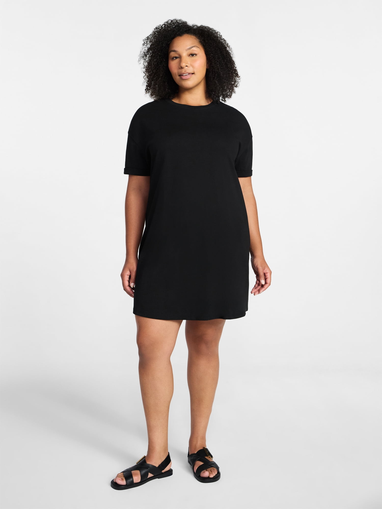 Time and Tru Women's Cotton T-Shirt Dress with Short Sleeves, Sizes XS-XXXL