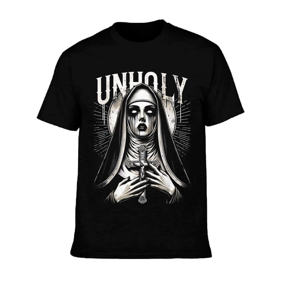Gothic Horror Evil Nun Unholy Graphic Vintage Grunge Y2k Cotton Men's Women's T-Shirt