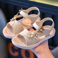 thumbnail image 2 of FINALGANG Kids Girls Open Toe Sandals With Butterfly Flower Appliques Pearl Accent Adjustable Hook And Loop Strap Soft Sole Shoes For Summer Daily Play White 6-7 Years, 2 of 9