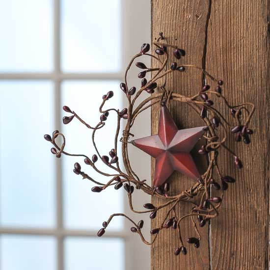 Burgundy Pip Berry and Barn Star Wreath2 Pieces 