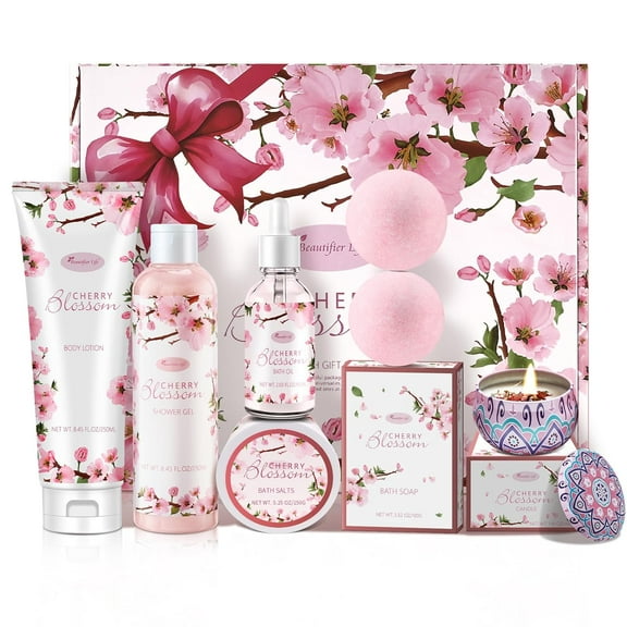 Beautifier Life Cherry Blossom Scented Bath & Body 7 Piece Spa Gift Set