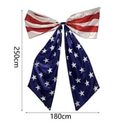 Chmadoxn Giant 98 Inch Independence Day Bow, Extra Large 8.2ft Red White Blue Patriotic Door Decoration, 4th of July Large House Hanging Bow for Garage, Porch and Outdoor Party