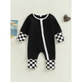 thumbnail image 2 of Qiylii Toddler Baby Zip Rompers Checkerboard Patchwork Round Neck Long Sleeve Jumpsuit for Newborn Girl Boy, 2 of 9