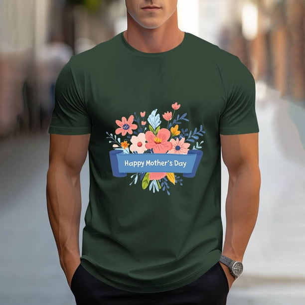 Tops para hombre, blusas y camisas de cuello redondo y manga corta para hombre, camisetas deportivas con estampados casuales para el Día de la Madre, blusas de cuello redondo y manga corta, blusas de