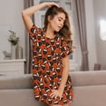thumbnail image 3 of Honeii Owls And Boo Print Women's Loose Short Sleeve Nightgown, Soft Cotton Sleepwear, Comfy Loose Fit Pajama Dress for Sleep and Lounge, 3 of 6