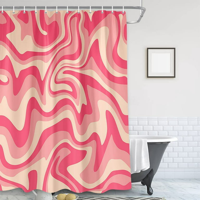 Aesthetic 72S Abstract Wavy Swirl Shower Curtain, Cute Pink Beige