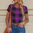 thumbnail image 6 of KLL Women 's Crew Neck Bodysuit Jumpsuits Purple Black Plaid Print Short onesies Stretch T Shirts, 6 of 7