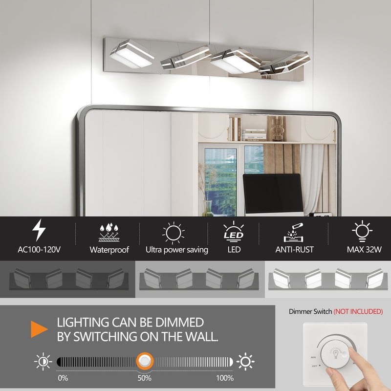TICOZE 29.9" Modern Chrome 4-Light LED Vanity Light - Sleek Bathroom Mirror Fixture with Energy Saving Dimmable Bulbs
