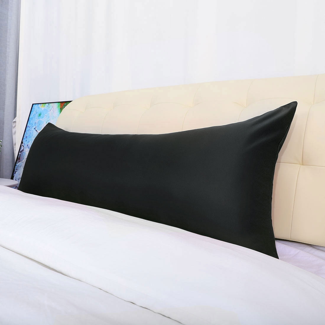 Unique Bargains Luxury Silky Satin Body Pillow Case Black 20" x 54"