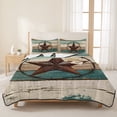 thumbnail image 3 of Full Quilt Set 78''x90'', Texas Star Vintage Lightweight Bedspread Coverlet Set with 2 Pillow Shams, Country Teal Brown Farmhouse Wooden Breathable All Season Quilt Bedding for Bedroom/Guest Room, 3 of 9