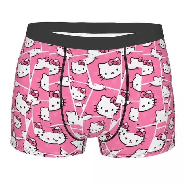 RWJDXD Custom Hello Kitty Anime Cat Pattern Underwear Men Stretch Boxer Briefs Shorts Panties Soft Underpants For Male o