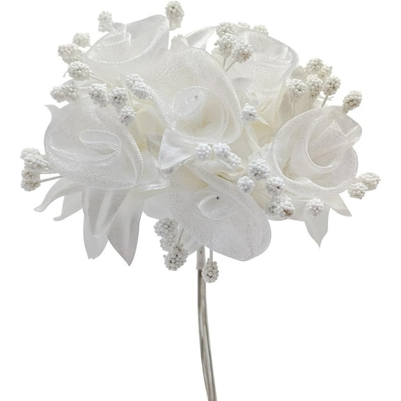 72PC All Ivory Artificial Organza Silk Flower Baby Breath Pick for Home Craft Decor DIY Wedding Bridal Veil Headband Dress Cake Topper Embellishment Favor Corsage Floral Bouquet Arrangement