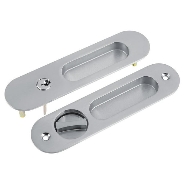 Manija de cerradura de puerta corredera de aleación de zinc antirrobo con llaves para muebles de madera de granero Herrajes de plata para ba?o(plata) Ecomeon no