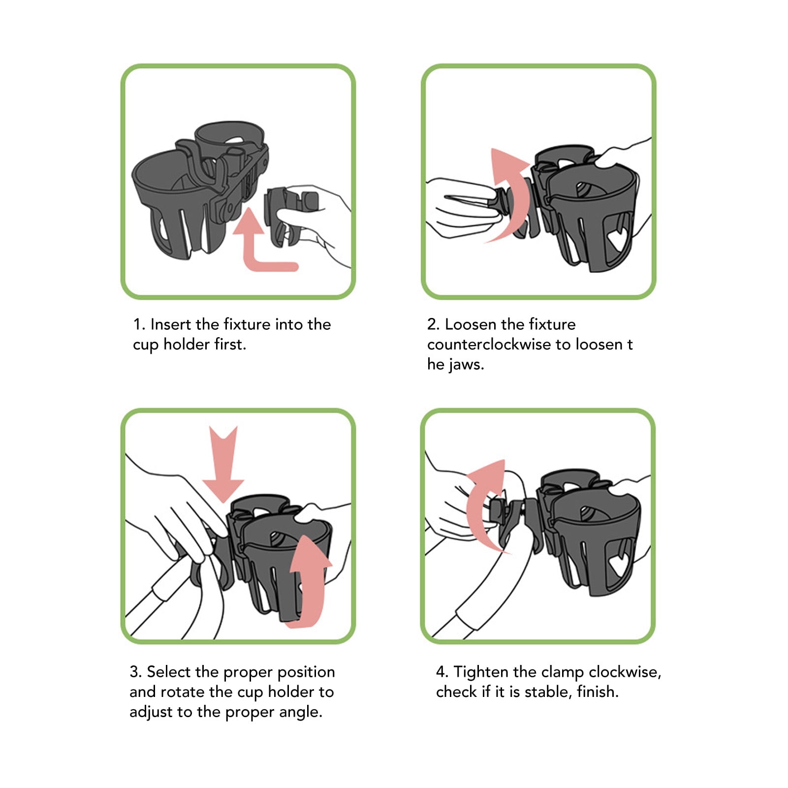 NFTIGB 3 in 1 Universal Stroller Cup Holder with Phone Holder, 360 Degree Rotatable Drink Carrier Organizer for Wheelchair, Walker, Grocery Cart, Black, 8.5 x 4 inches (21.5 x 10.2 cm)
